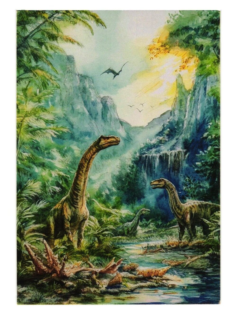 Dinosaur Scene Waterfall Jurassic Landscape Art Print Dinosaurs Frameable Room